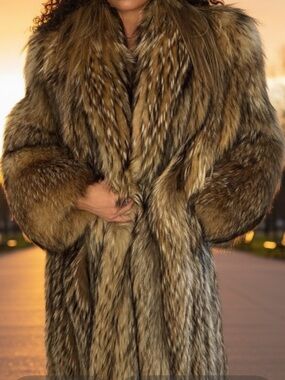 Luxury Brown raccoon Fur Coat